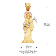 14K Gold Grim Reaper Charm Pendant with 1.1mm Wheat Chain Necklace