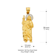 14K Gold Jesus Pendant with 1.5mm Flat Open Wheat Chain