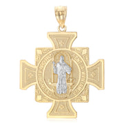 14K Gold Cross Charm Pendant with 1.4mm Round Wheat Chain Necklace