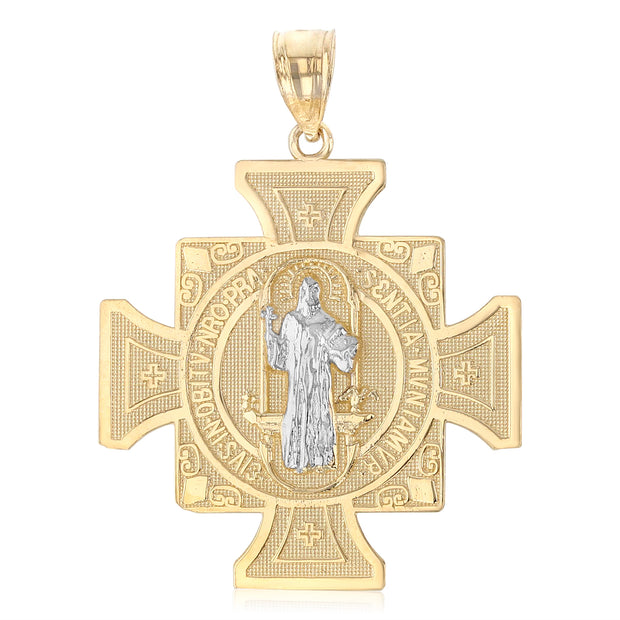 14K Gold Cross Religious Charm Pendant with 1.2mm Box Chain Necklace