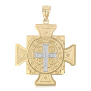 14K Gold Cross Charm Pendant with 1.4mm Round Wheat Chain Necklace