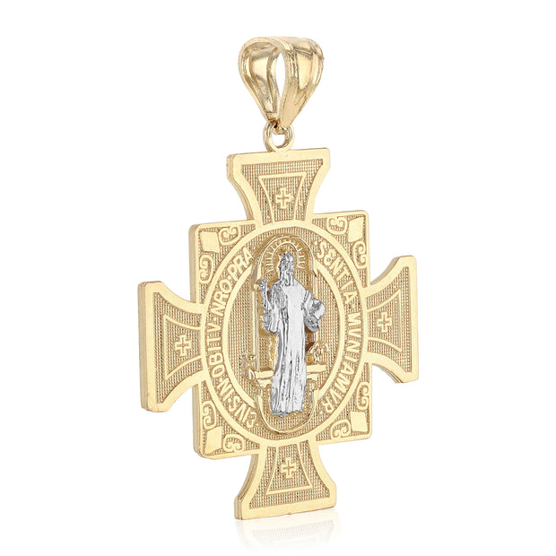 14K Gold Cross Religious Charm Pendant with 1.2mm Box Chain Necklace