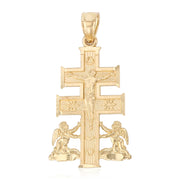 14K Gold Jesus Crucifix Cross of Caravaca Charm Pendant with 0.9mm Wheat Chain Necklace