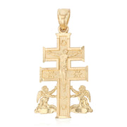 14K Gold Crucifix Cross of Caravaca Pendant with 1.2mm Singapore Chain