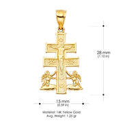 14K Gold Crucifix Cross of Caravaca Pendant with 1.5mm Flat Open Wheat Chain