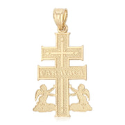 14K Gold Crucifix Cross of Caravaca Pendant with 2.3mm Figaro 3+1 Chain