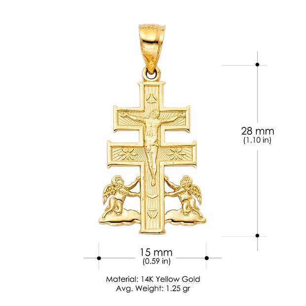 14K Gold Crucifix Cross of Caravaca Pendant with 1.2mm Singapore Chain