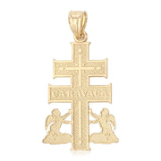 14K Gold Jesus Crucifix Cross of Caravaca Charm Pendant with 0.9mm Wheat Chain Necklace