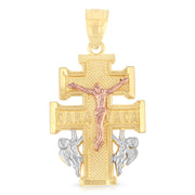 14K Gold Jesus Crucifix Cross of Caravaca Charm Pendant with 0.9mm Wheat Chain Necklace