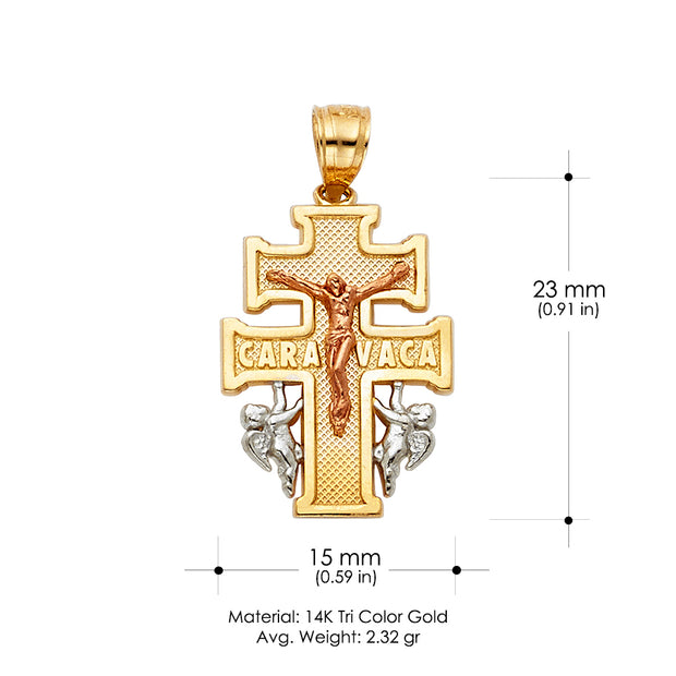 14K Gold Jesus Crucifix Cross of Caravaca Religious Charm Pendant with 1.2mm Box Chain Necklace