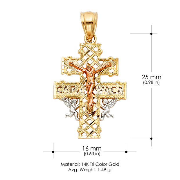 14K Gold Crucifix Cross of Caravaca Pendant with 2.1mm Valentino Chain