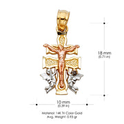 14K Gold Jesus Crucifix Cross of Caravaca Charm Pendant with 0.9mm Wheat Chain Necklace