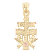 14K Gold Jesus Crucifix Cross of Caravaca Religious Charm Pendant with 0.8mm Box Chain Necklace