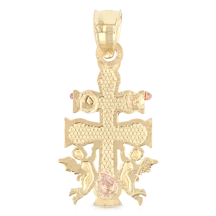 14K Gold Jesus Crucifix Cross of Caravaca Religious Charm Pendant with 0.8mm Box Chain Necklace