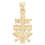 14K Gold Jesus Crucifix Cross of Caravaca Charm Pendant with 0.9mm Wheat Chain Necklace