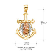 14K Gold Guadalupe Anchor Pendant with 3.4mm Hollow Cuban Chain