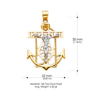 14K Gold Jesus Crucifix Anchor Religious Pendant