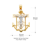 14K Gold Jesus Crucifix Anchor Religious Charm Pendant with 1.2mm Box Chain Necklace