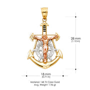 14K Gold Jesus Crucifix Anchor Religious Charm Pendant with 1.2mm Box Chain Necklace