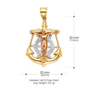 14K Gold Jesus Crucifix Anchor Pendant with 3.3mm Valentino Star Diamond Cut Chain