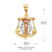 14K Gold Jesus Crucifix Anchor Pendant with 3.4mm Hollow Cuban Chain