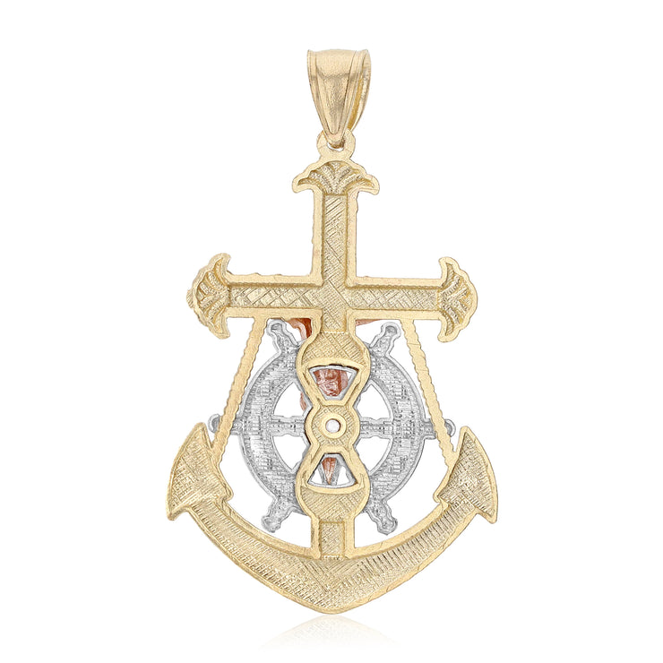 14K Gold Jesus Crucifix Anchor Pendant with 3.4mm Hollow Cuban Chain