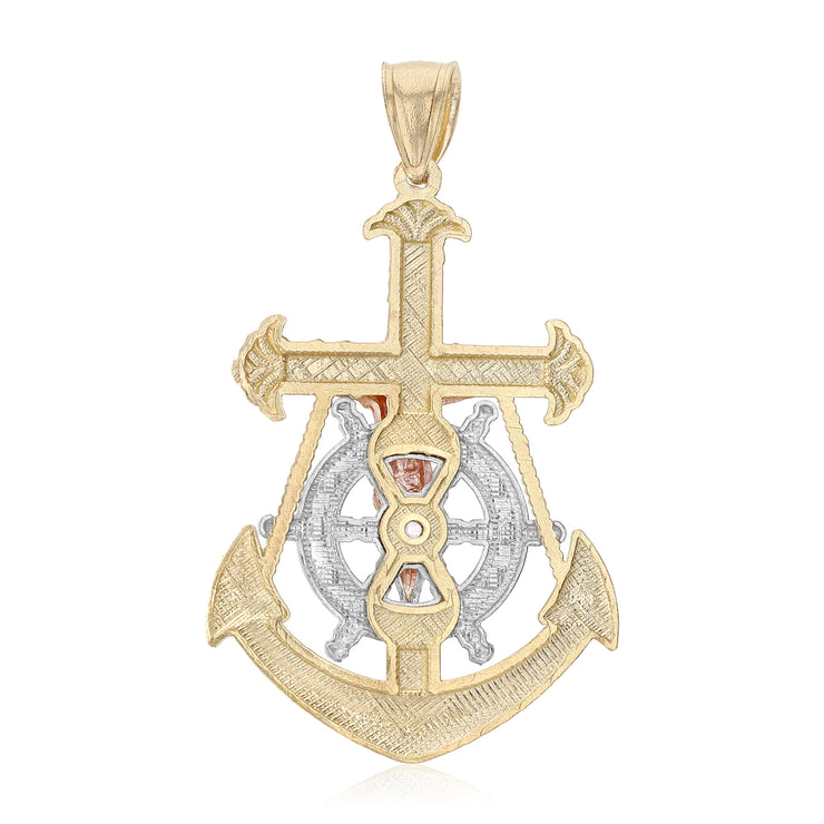 14K Gold Jesus Crucifix Anchor Pendant with 3.3mm Valentino Star Diamond Cut Chain