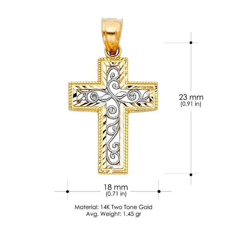 14K Gold Cross Charm Pendant with 1.1mm Wheat Chain Necklace