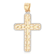 14K Gold Cross Religious Charm Pendant with 1.2mm Box Chain Necklace