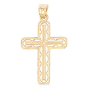 14K Gold Cross Religious Charm Pendant with 1.2mm Box Chain Necklace