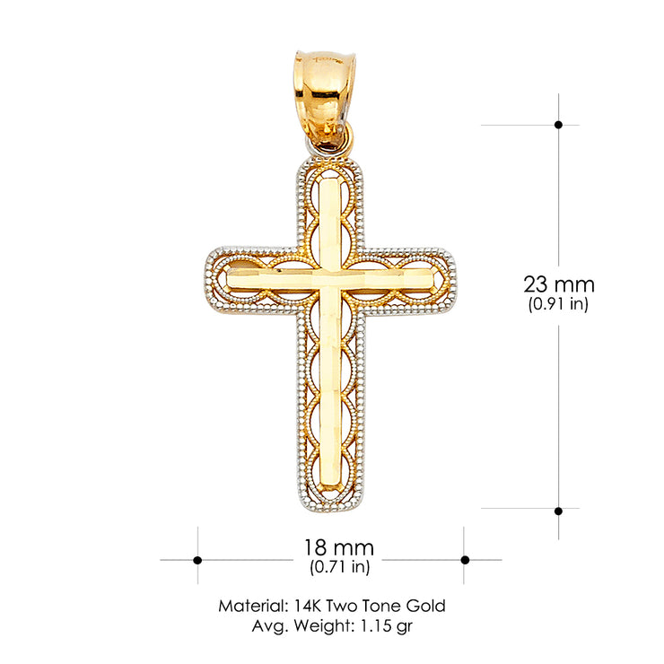 14K Gold Cross Religious Charm Pendant