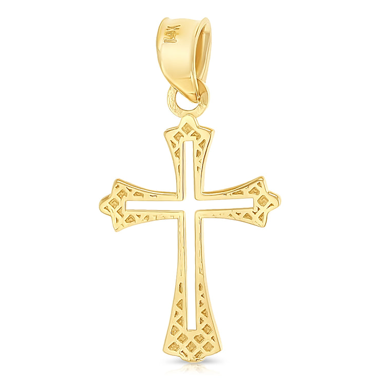 14K Gold Cross Religious Charm Pendant with 0.8mm Box Chain Necklace