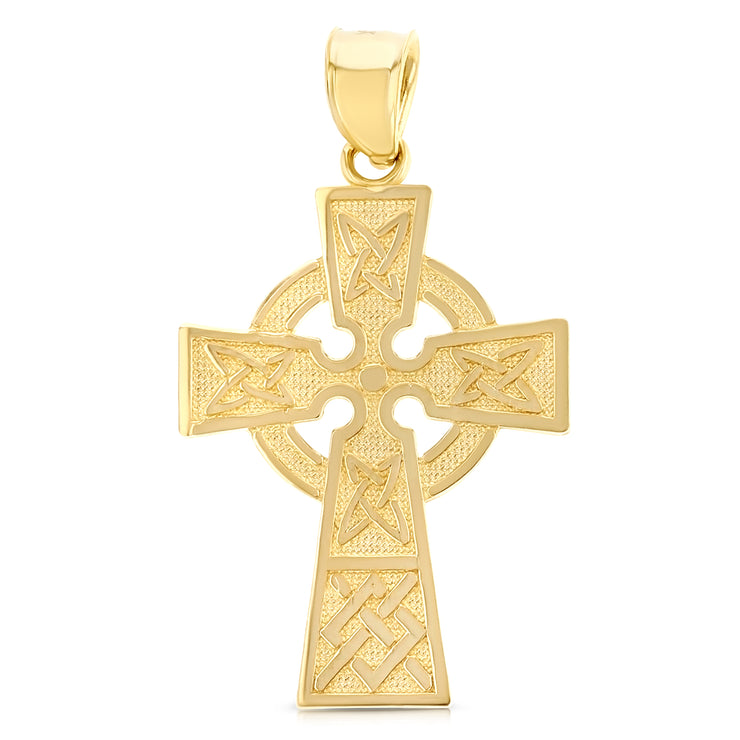 14K Gold Celtic Cross Religious Charm Pendant with 1.2mm Box Chain Necklace