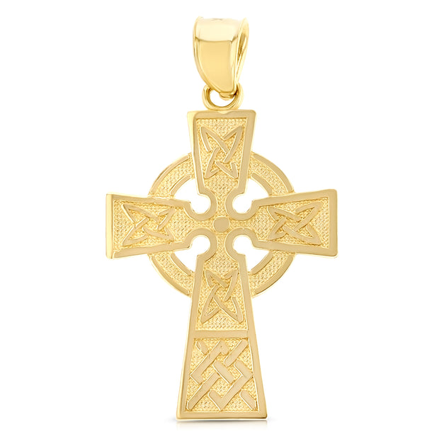 14K Gold Celtic Cross Pendant with 1.2mm Singapore Chain