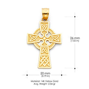 14K Gold Celtic Cross Religious Charm Pendant with 1.2mm Box Chain Necklace