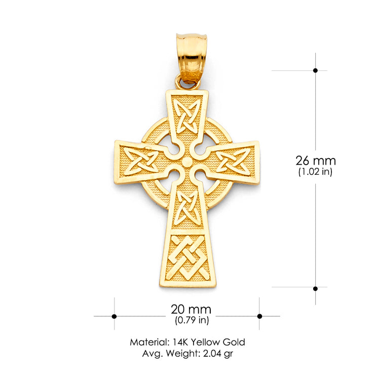 14K Gold Celtic Cross Religious Charm Pendant with 1.2mm Box Chain Necklace