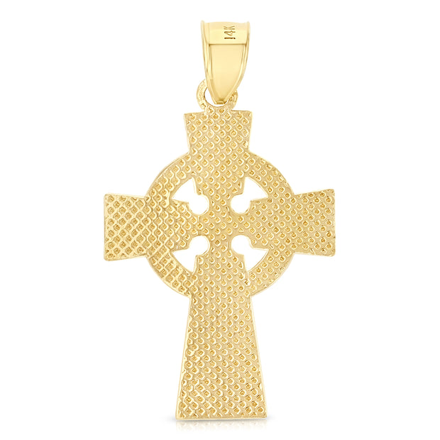 14K Gold Celtic Cross Pendant with 1.5mm Flat Open Wheat Chain