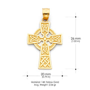 14K Gold Celtic Cross Pendant with 2.3mm Figaro 3+1 Chain