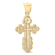 14K Gold St. Olga Greek Orthodox Baptismal Cross Pendant with 1.5mm Flat Open Wheat Chain