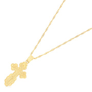 14K Gold St. Olga Greek Orthodox Baptismal Cross Pendant with 1.2mm Singapore Chain