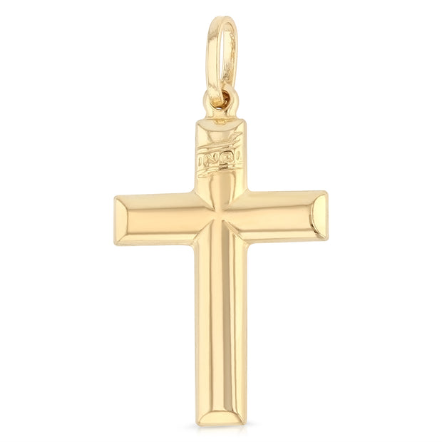 14K Gold Simple Cross Pendant with 1.5mm Flat Open Wheat Chain