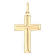 14K Gold Simple Cross Pendant with 1.5mm Flat Open Wheat Chain