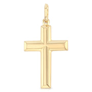14K Gold Simple Cross Religious Charm Pendant with 1.2mm Box Chain Necklace