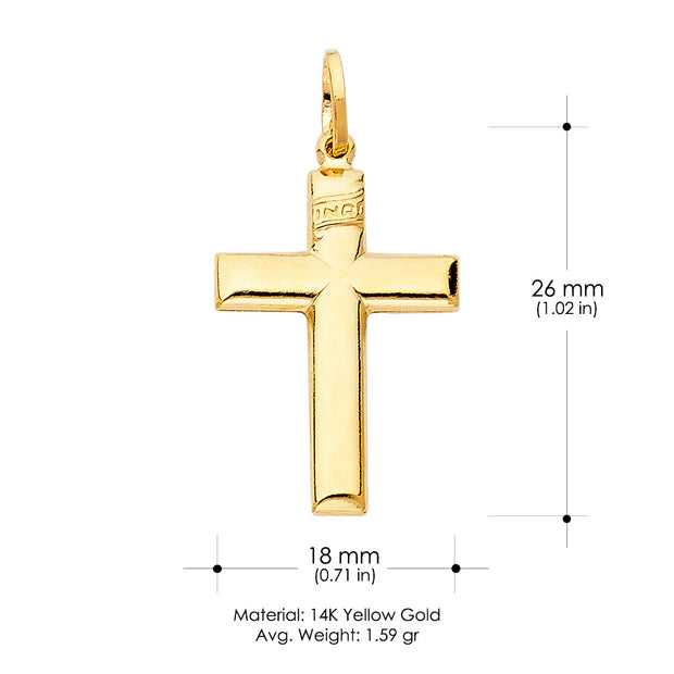 14K Gold Simple Cross Pendant with 1.5mm Flat Open Wheat Chain