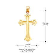 14K Gold Cross Charm Pendant with 1.1mm Wheat Chain Necklace