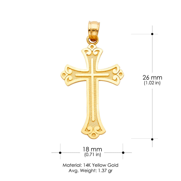 14K Gold Cross Charm Pendant with 1.1mm Wheat Chain Necklace