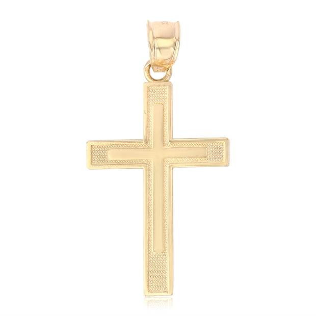 14K Gold Cross Charm Pendant with 1.1mm Wheat Chain Necklace