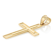 14K Gold Cross Charm Pendant with 1.1mm Wheat Chain Necklace