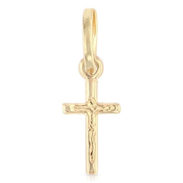 14K Gold Crucifix Cross Religious Charm Pendant with 0.6mm Box Chain Necklace