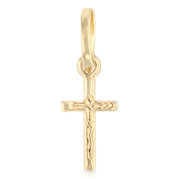 14K Gold Crucifix Cross Pendant with 1.2mm Flat Open Wheat Chain